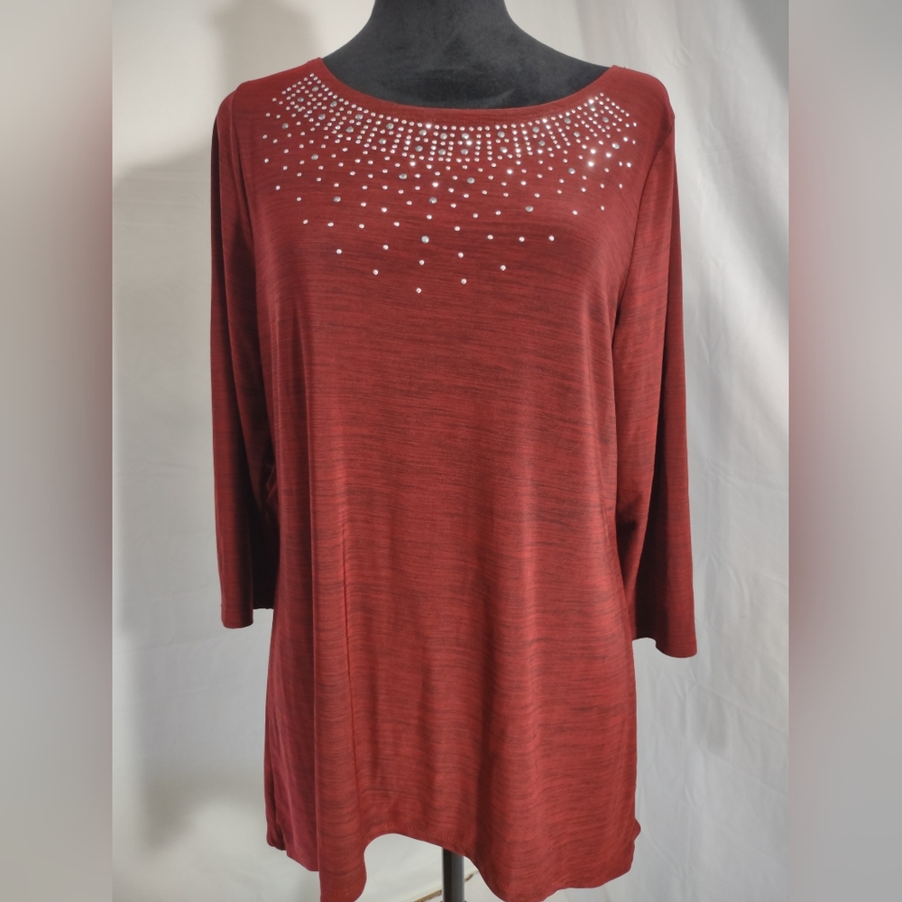 SUSAN LAWRENCE Women's 3/4" Sleeve Dark Red Blouse Size Large
